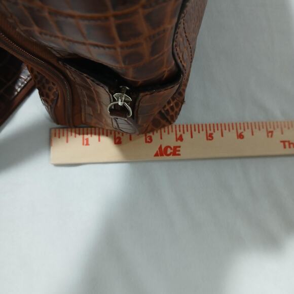 Franklin Covey Croc Embossed Leather Briefcase Laptop Bag Brown Satchel Tote - Picture 15 of 16